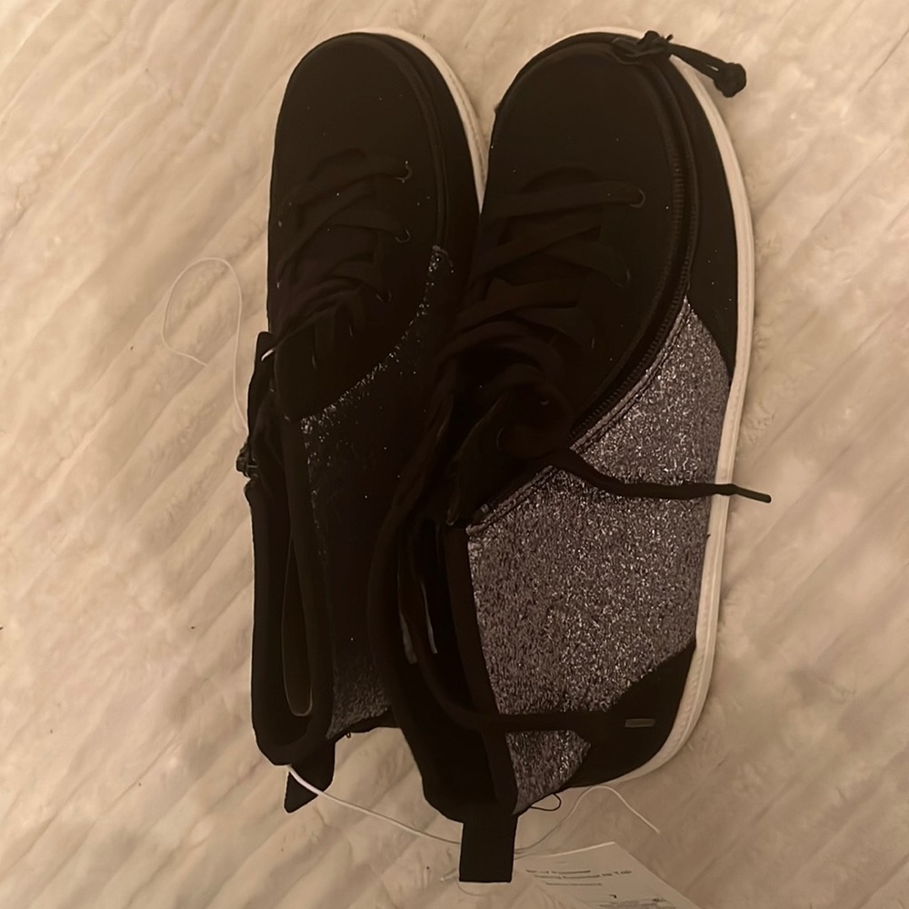 Black sparkle high top shoes